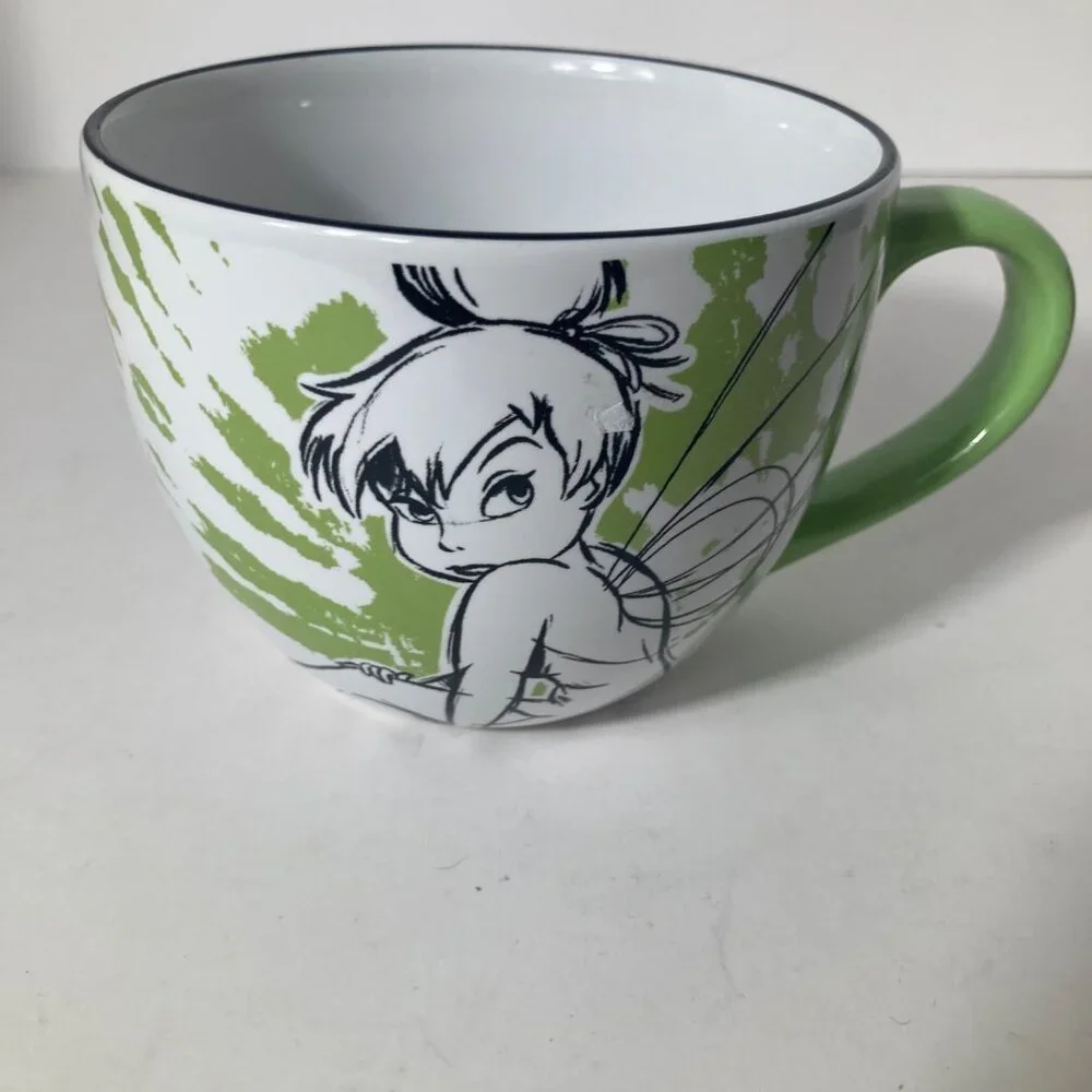 Disney Tink‎ Tinkerbell Coffee Mug White Green 3 x 4